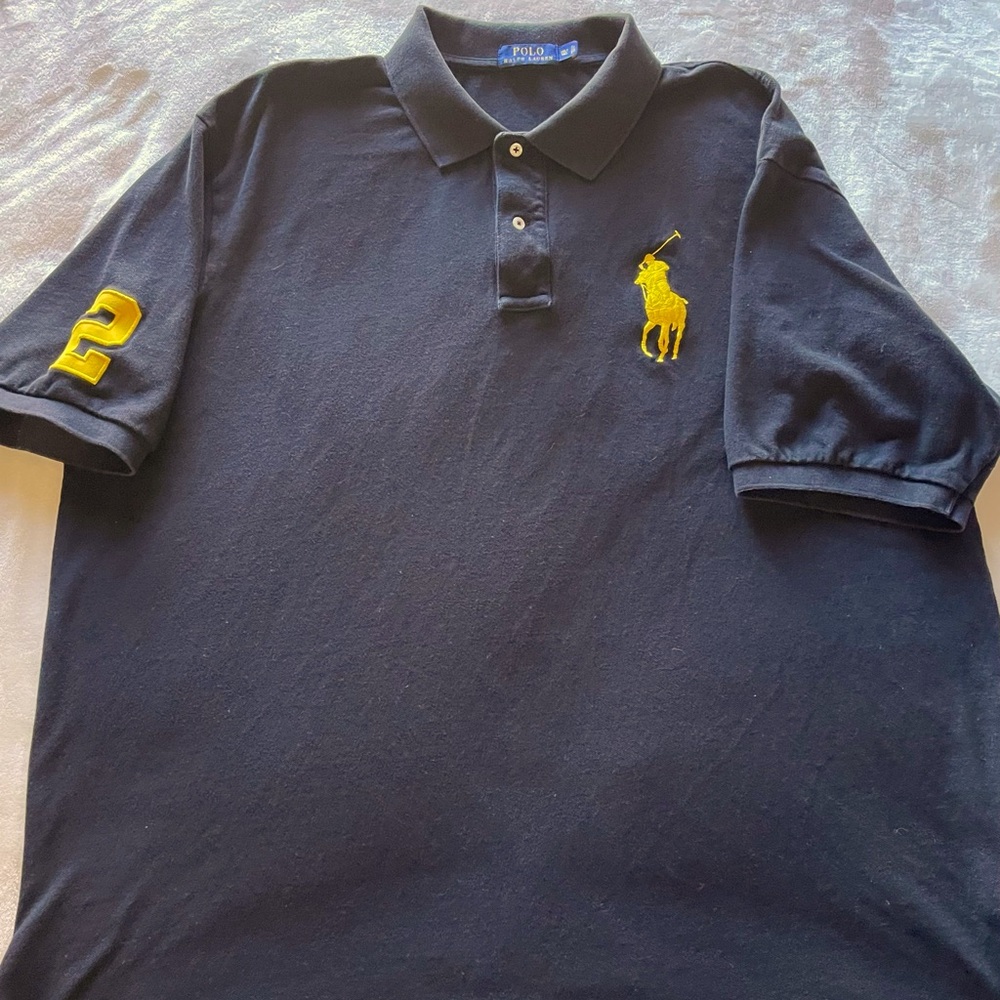 Men’s Fashion Designer Polo Shirt by Ralph Lauren 
3XLT
Black with Gold Momogram